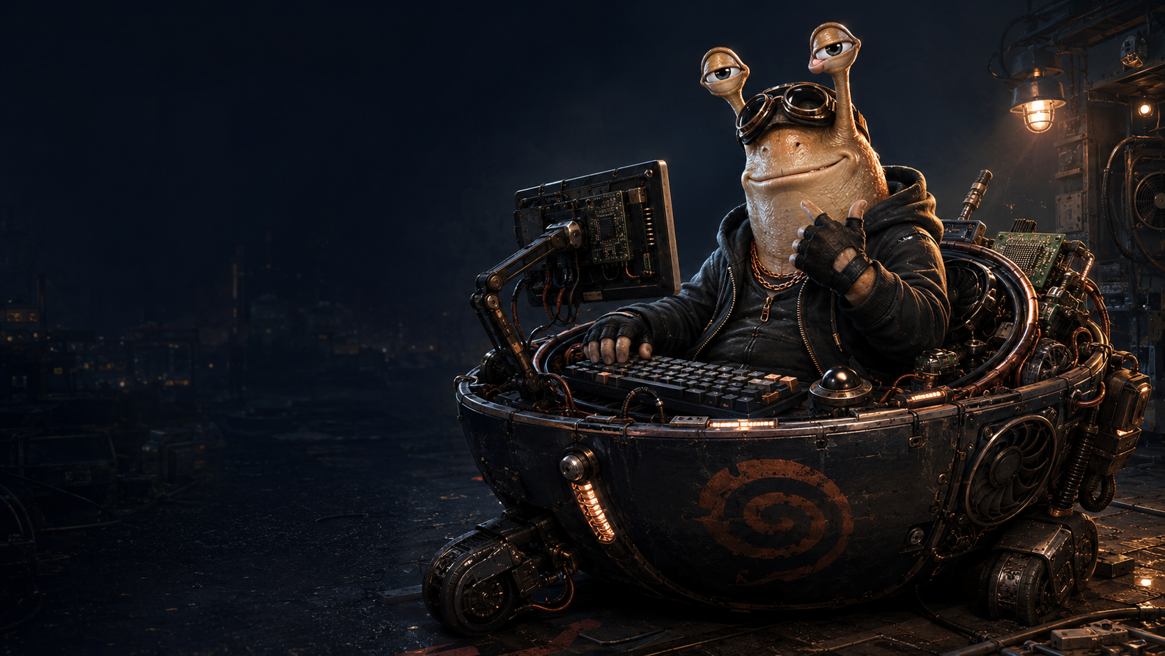 The SlugThug driving his custom cyberpunk keyboard shell